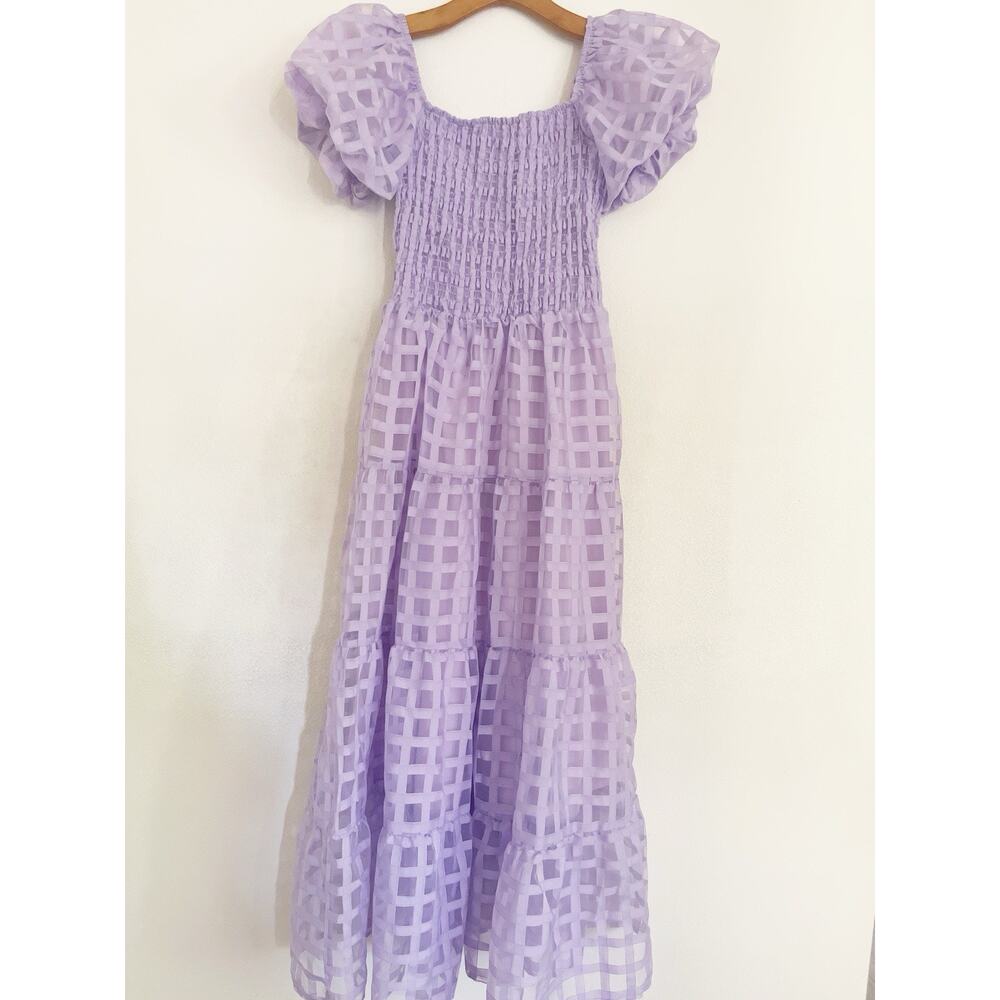 Pretty Garden Midy Dress S Light Purple Short Puff Sleeves Smocked Fairy - Picture 4 of 12